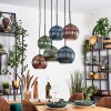 Koyoto hanging light, globe light, pendant light blue, green, coppery, 6-light sources
