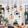 Gastor hanging light, globe light, pendant light Amber, chrome, clear, Smoke-coloured, 8-light sources