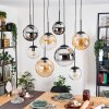 Gastor hanging light, globe light, pendant light Amber, chrome, clear, Smoke-coloured, 8-light sources