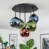 Koyoto ceiling light, globe light 45 cm blue, green, coppery, 5-light sources