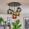 Koyoto ceiling light, globe light 45 cm blue, green, coppery, 5-light sources
