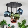 Koyoto ceiling light, globe light 45 cm blue, green, coppery, 5-light sources