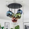 Koyoto ceiling light, globe light 45 cm blue, green, coppery, 5-light sources
