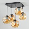 Ripoll ceiling light, globe light Amber, 5-light sources