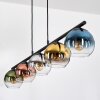 Koyoto hanging light, globe light, pendant light blue, chrome, gold, green, clear, coppery, Smoke-coloured, 5-light sources