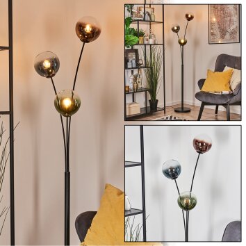 Gastor globe light, floor lamp blue, green, clear, coppery, 3-light sources