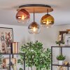 Koyoto ceiling light, globe light 40 cm brown, Wood like finish, black, 3-light sources