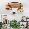 Koyoto ceiling light, globe light 40 cm brown, Wood like finish, black, 3-light sources