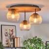 Koyoto ceiling light, globe light brown, Wood like finish, black, 3-light sources