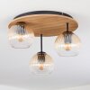 Koyoto ceiling light, globe light brown, Wood like finish, black, 3-light sources