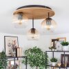 Koyoto ceiling light, globe light brown, Wood like finish, black, 3-light sources