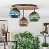 Koyoto ceiling light, globe light 40 cm brown, Wood like finish, black, 3-light sources