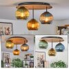 Koyoto ceiling light, globe light brown, Wood like finish, black, 3-light sources