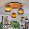 Koyoto ceiling light, globe light brown, Wood like finish, black, 3-light sources