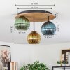 Koyoto ceiling light, globe light brown, Wood like finish, black, 3-light sources