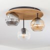 Ripoll ceiling light, globe light brown, Wood like finish, black, 3-light sources