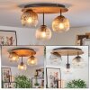Ripoll ceiling light, globe light brown, Wood like finish, black, 3-light sources