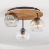 Ripoll ceiling light, globe light brown, Wood like finish, black, 3-light sources