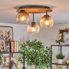 Ripoll ceiling light, globe light brown, Wood like finish, black, 3-light sources