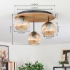 Ripoll ceiling light, globe light brown, Wood like finish, black, 3-light sources