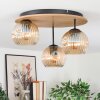 Ripoll ceiling light, globe light brown, Wood like finish, black, 3-light sources