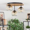 Ripoll ceiling light, globe light brown, Wood like finish, black, 3-light sources