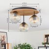 Ripoll ceiling light, globe light brown, Wood like finish, black, 3-light sources