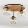 Ripoll ceiling light, globe light brown, Wood like finish, black, 3-light sources