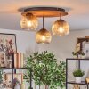 Ripoll ceiling light, globe light brown, Wood like finish, black, 3-light sources