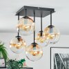 Gastor ceiling light, globe light Amber, clear, 5-light sources