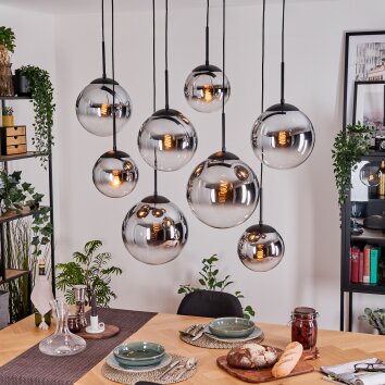 Gastor hanging light, globe light, pendant light chrome, clear, Smoke-coloured, 8-light sources