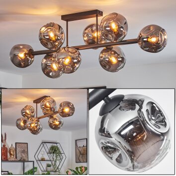 Ripoll ceiling light, globe light Smoke-coloured, 8-light sources