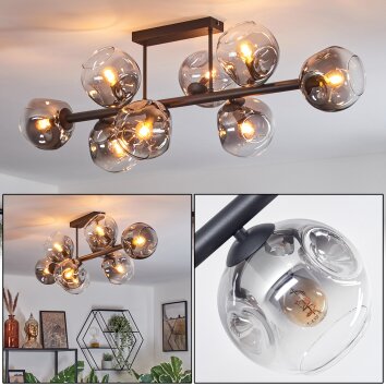 Ripoll ceiling light, globe light clear, Smoke-coloured, 8-light sources