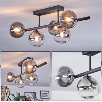 Chehalis ceiling light, globe light clear, Smoke-coloured, 5-light sources