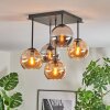Koyoto ceiling light, globe light Amber, chrome, Smoke-coloured, 5-light sources