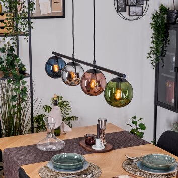 Gastor hanging light, globe light, pendant light blue, chrome, green, coppery, Smoke-coloured, 4-light sources