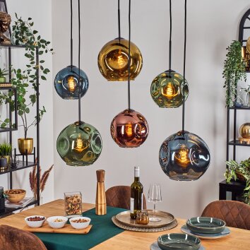 Ripoll hanging light, globe light, pendant light blue, gold, green, coppery, 6-light sources