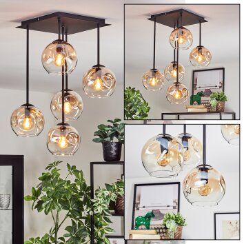 Ripoll ceiling light, globe light Amber, clear, 5-light sources