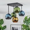 Koyoto ceiling light, globe light blue, gold, green, 5-light sources