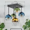 Koyoto ceiling light, globe light blue, gold, green, clear, 5-light sources