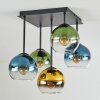 Koyoto ceiling light, globe light blue, gold, green, clear, 5-light sources