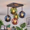 Gastor ceiling light, globe light blue, green, coppery, 5-light sources