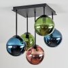 Gastor ceiling light, globe light blue, green, coppery, 5-light sources