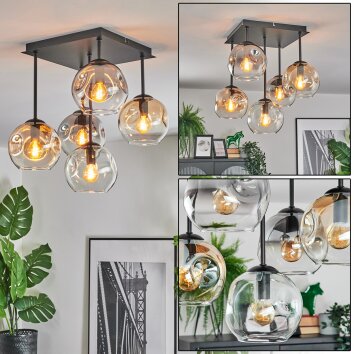 Ripoll ceiling light, globe light Amber, clear, Smoke-coloured, 5-light sources