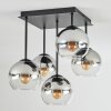 Koyoto ceiling light, globe light chrome, clear, Smoke-coloured, 5-light sources