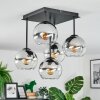 Koyoto ceiling light, globe light chrome, clear, Smoke-coloured, 5-light sources