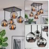 Koyoto ceiling light, globe light chrome, Smoke-coloured, 5-light sources