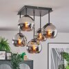 Koyoto ceiling light, globe light chrome, Smoke-coloured, 5-light sources