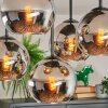 Koyoto ceiling light, globe light chrome, Smoke-coloured, 5-light sources