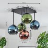 Koyoto ceiling light, globe light 37 cm blue, green, coppery, 5-light sources